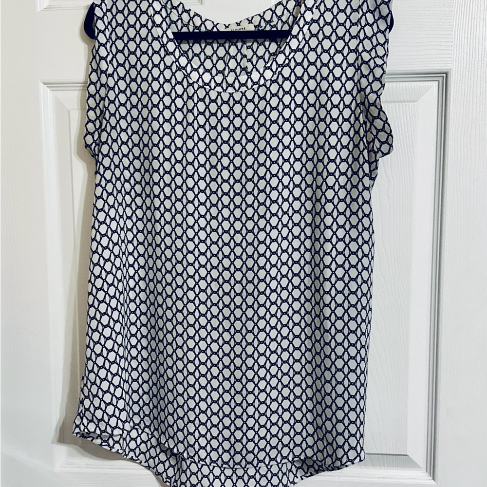 Pleione Black and White Patterned Blouse